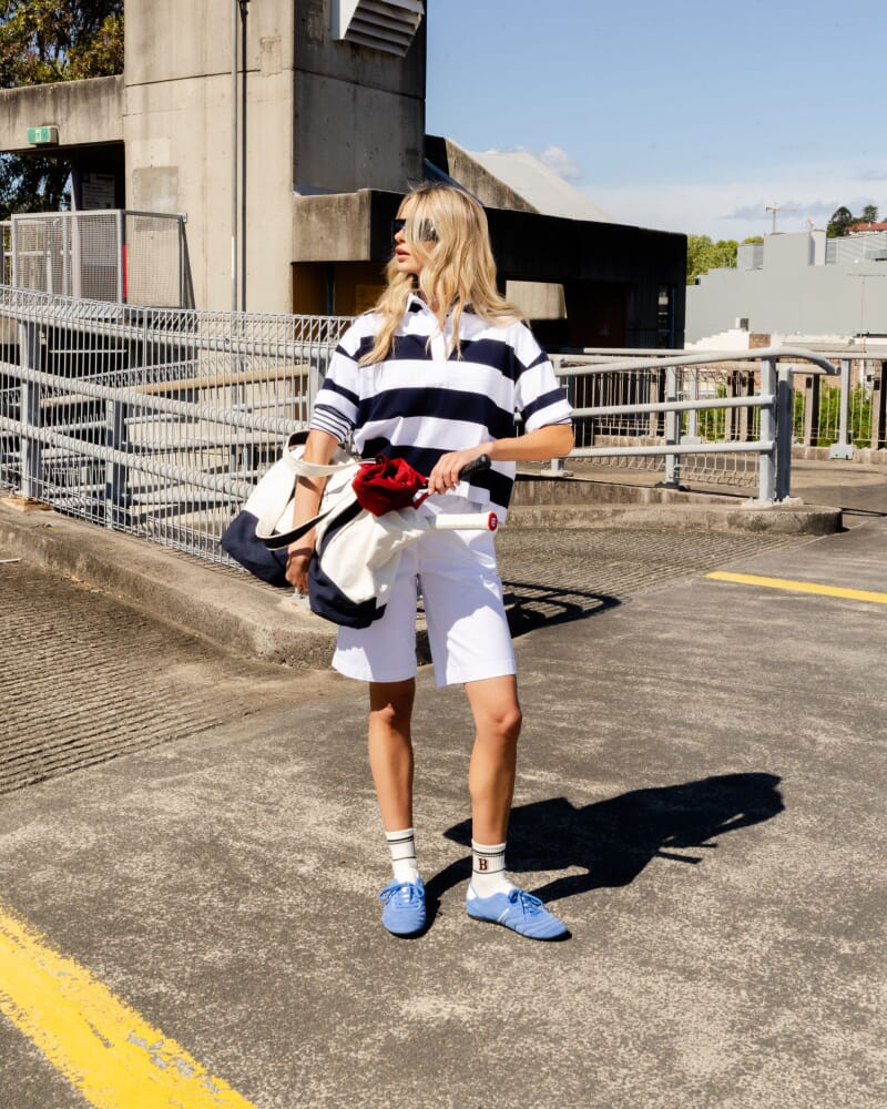 Short Sleeve Rugby Tee in WHITE/BLUE