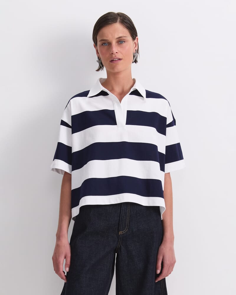 Short Sleeve Rugby Tee in WHITE/BLUE