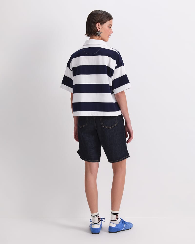 Short Sleeve Rugby Tee in WHITE/BLUE