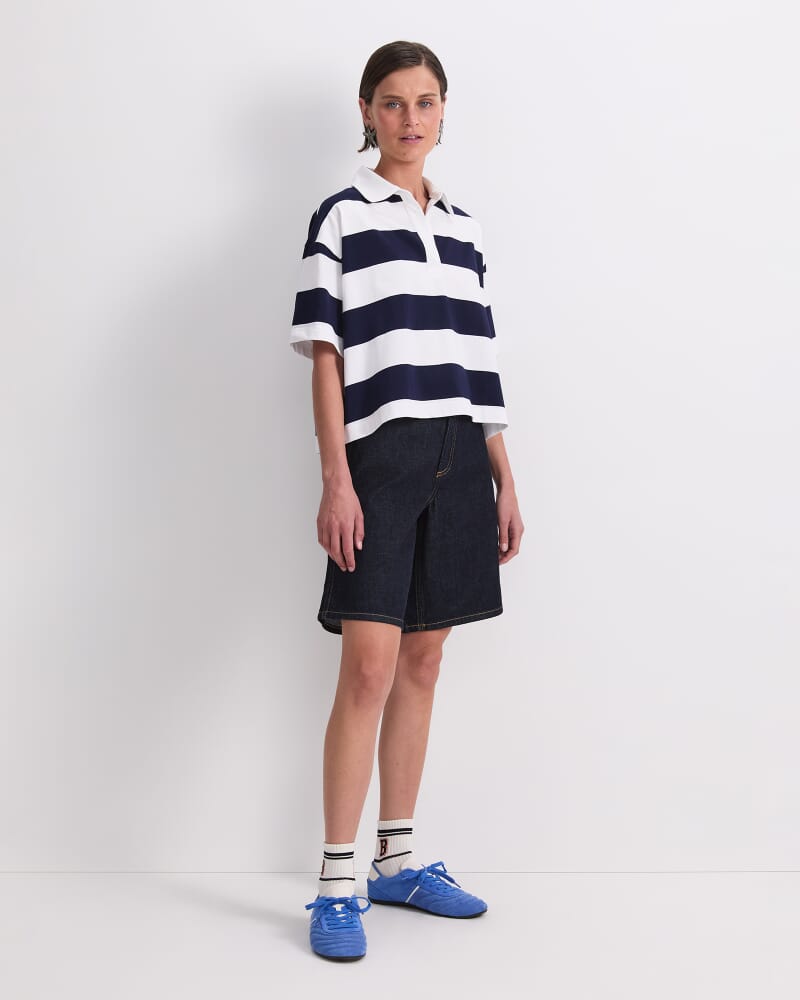 Short Sleeve Rugby Tee in WHITE/BLUE