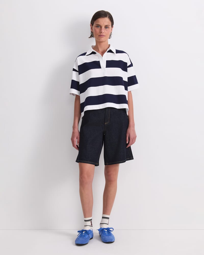 Short Sleeve Rugby Tee in WHITE/BLUE