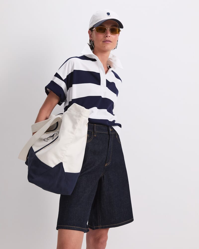 Short Sleeve Rugby Tee in WHITE/BLUE