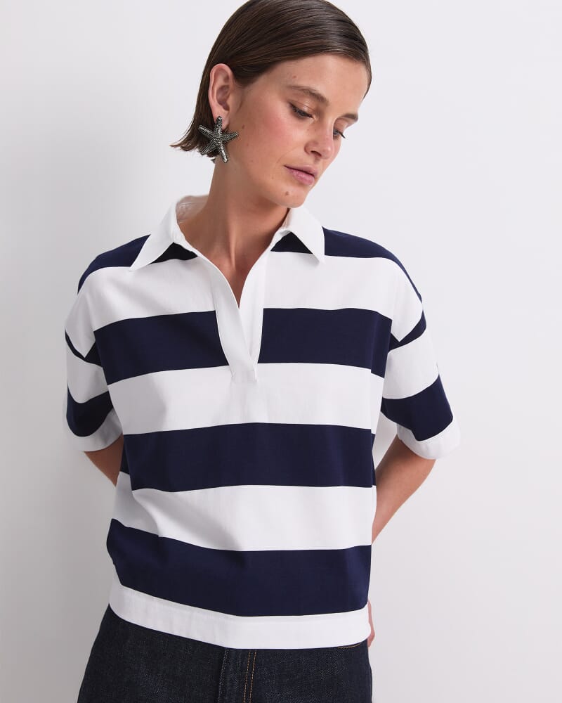 Short Sleeve Rugby Tee in WHITE/BLUE