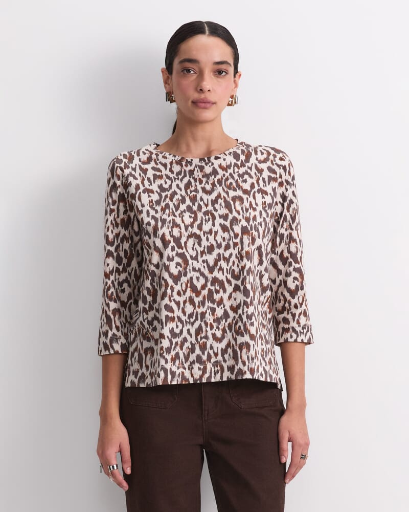 Lottie Animal 3/4 Mercerised Tee in BROWN/NATURAL