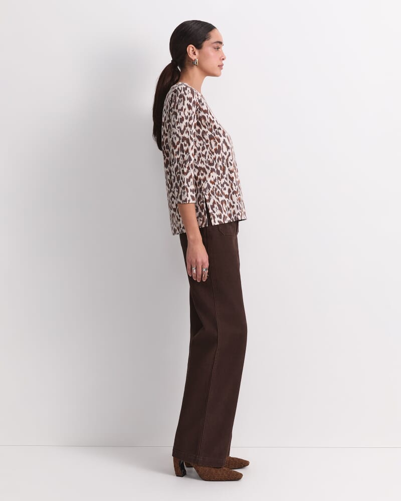 Lottie Animal 3/4 Mercerised Tee in BROWN/NATURAL