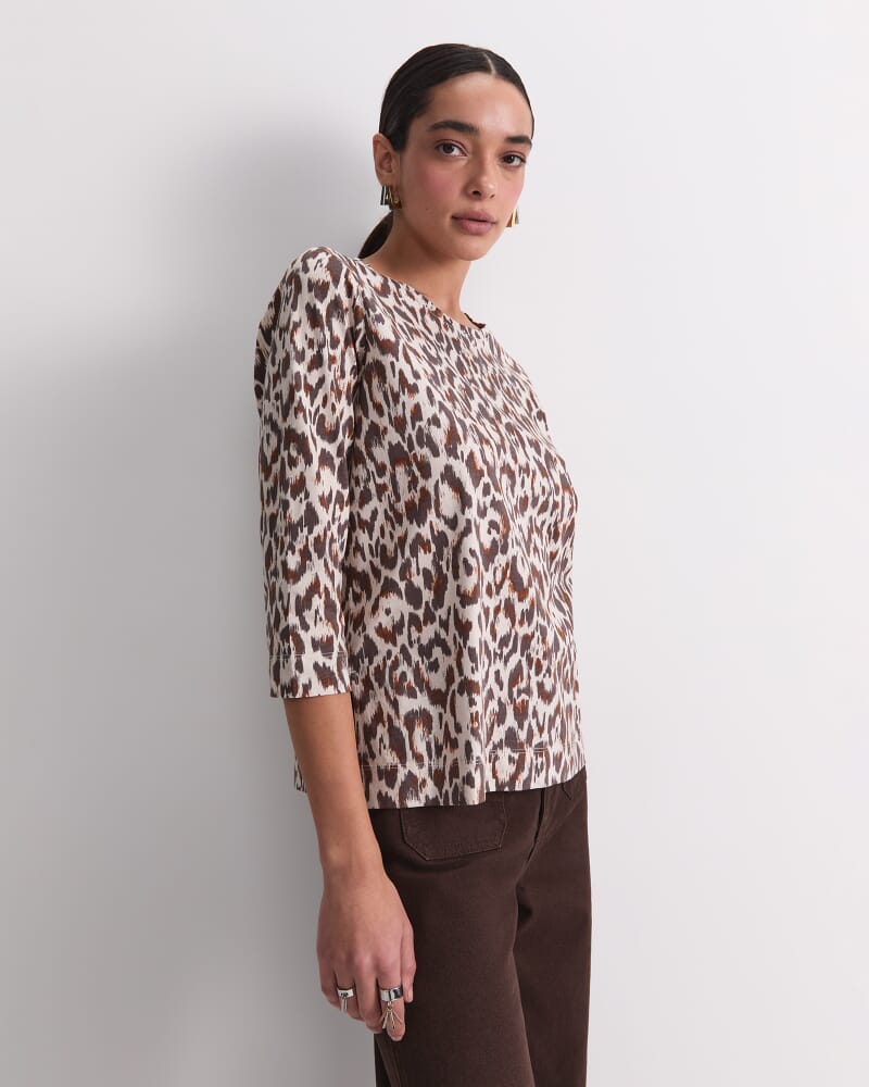 Lottie Animal 3/4 Mercerised Tee in BROWN/NATURAL