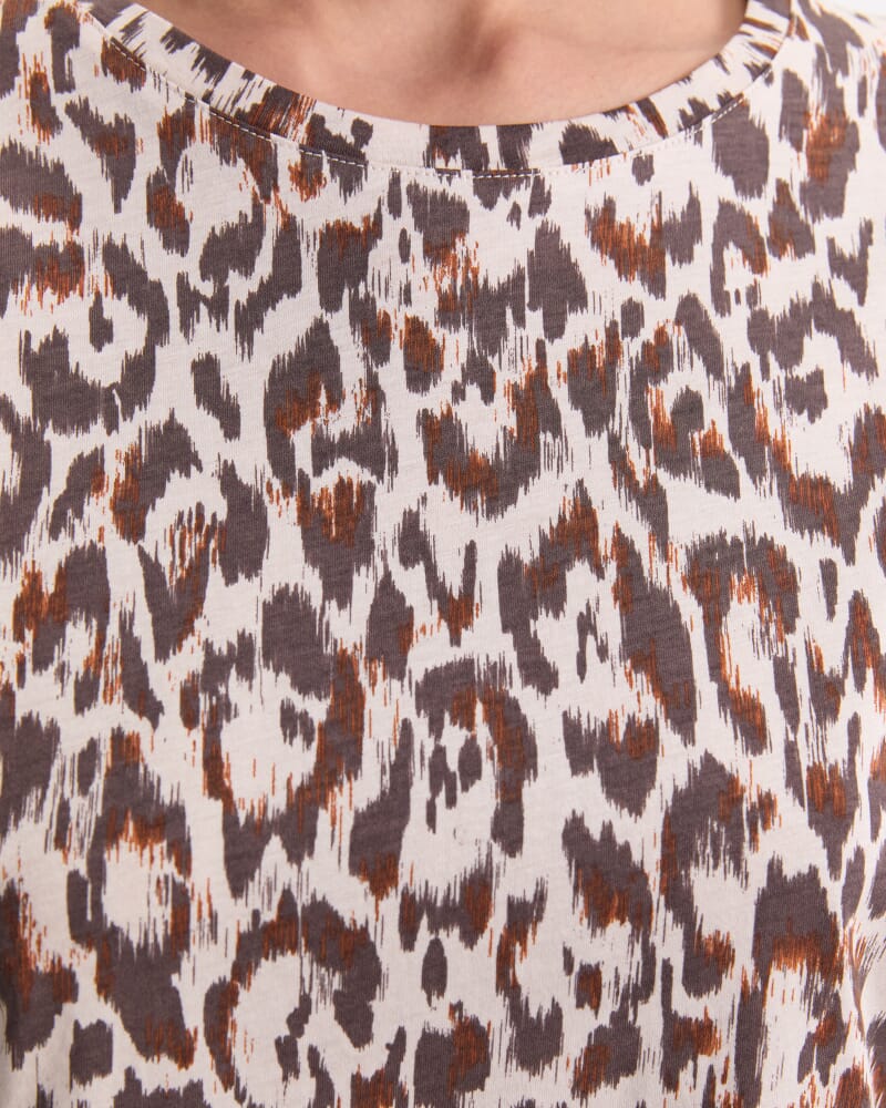 Lottie Animal 3/4 Mercerised Tee in BROWN/NATURAL