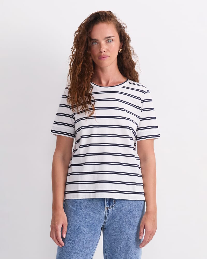 Maria Mercerised Tee in WHITE/NAVY