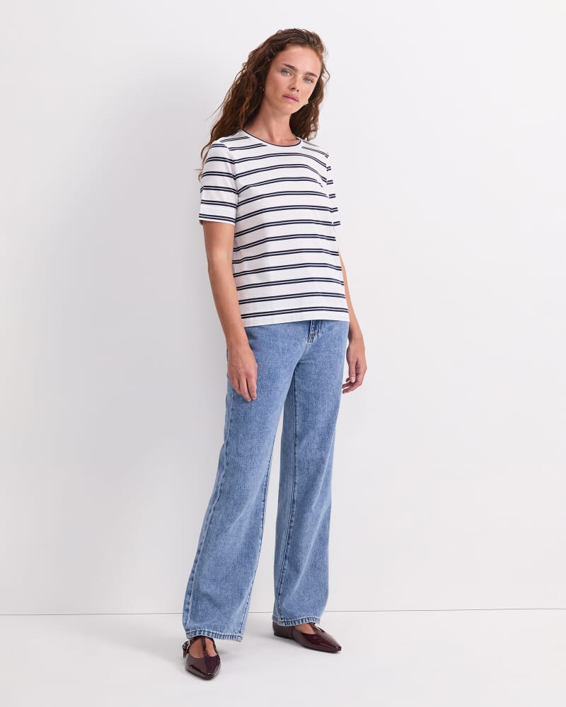 Maria Mercerised Tee in WHITE/NAVY