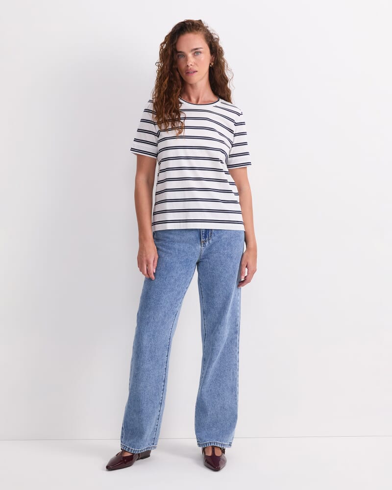 Maria Mercerised Tee in WHITE/NAVY