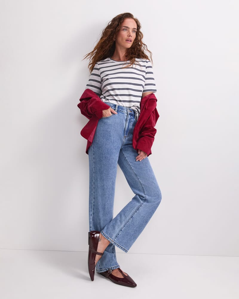 Maria Mercerised Tee in WHITE/NAVY