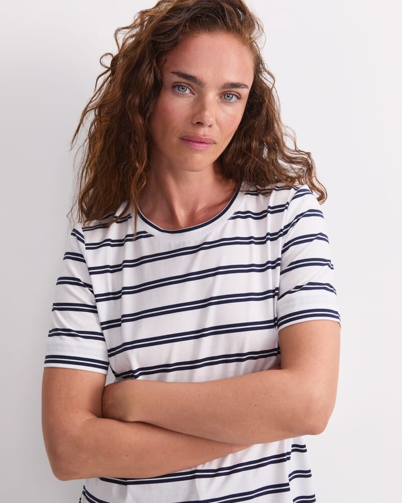 Maria Mercerised Tee in WHITE/NAVY