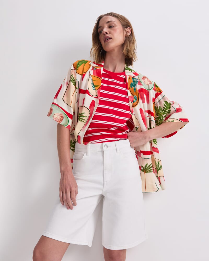 Maria Mercerised Tee in RED/WHITE