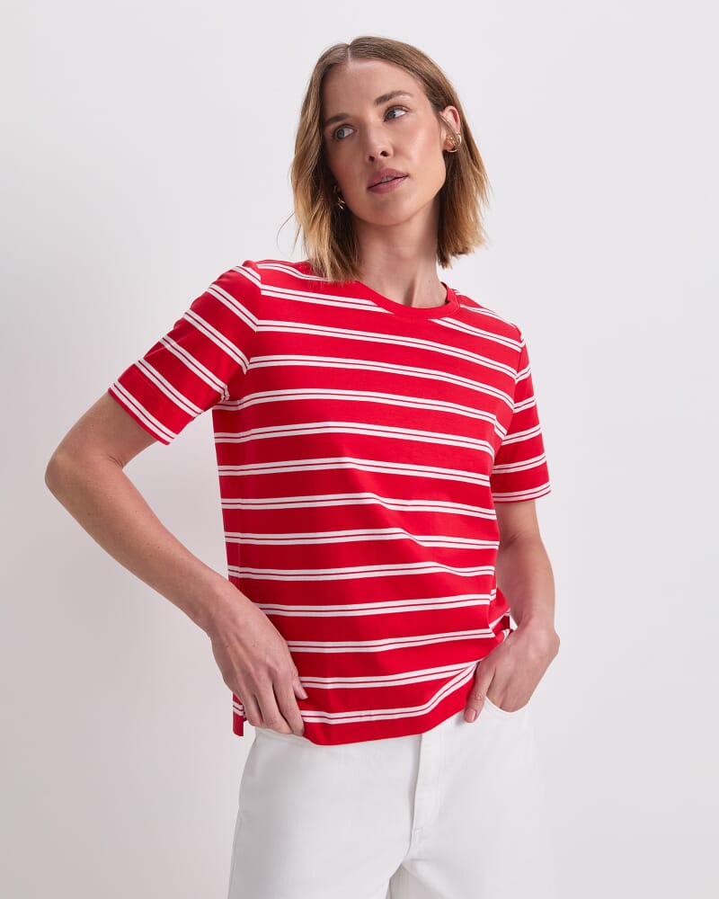 Maria Mercerised Tee in RED/WHITE