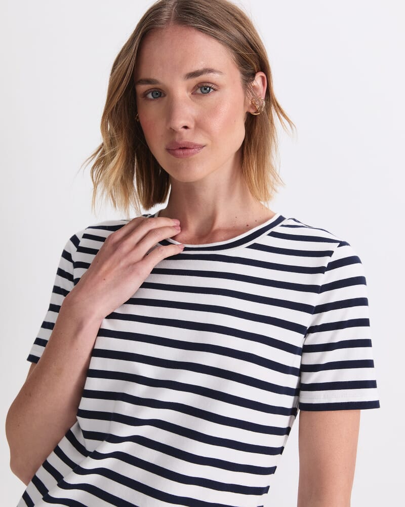 Maria Mercerised Tee in WHITE/NAVY