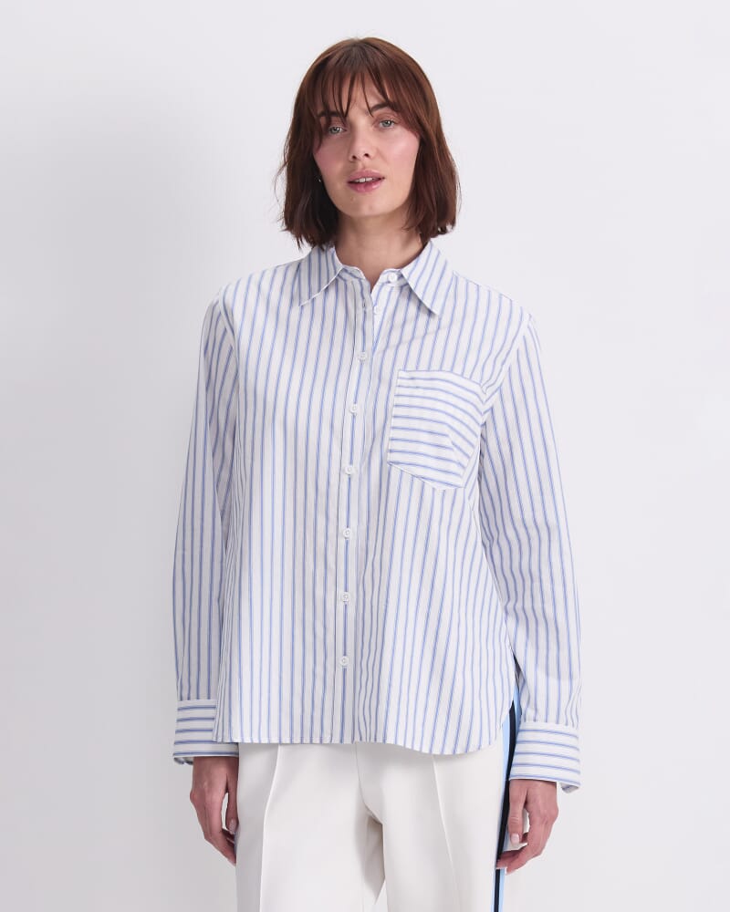 Logo Stripe Pocket Shirt in WHITE/BLUE