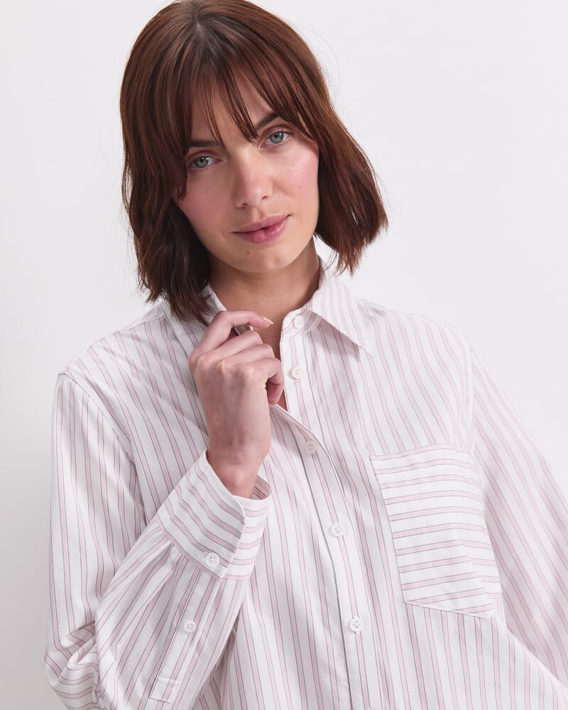Logo Stripe Pocket Shirt in WHITE/PINK