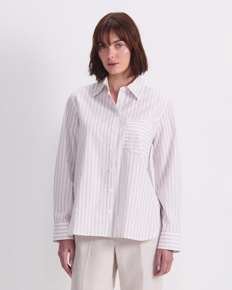 Logo Stripe Pocket Shirt in WHITE/PINK