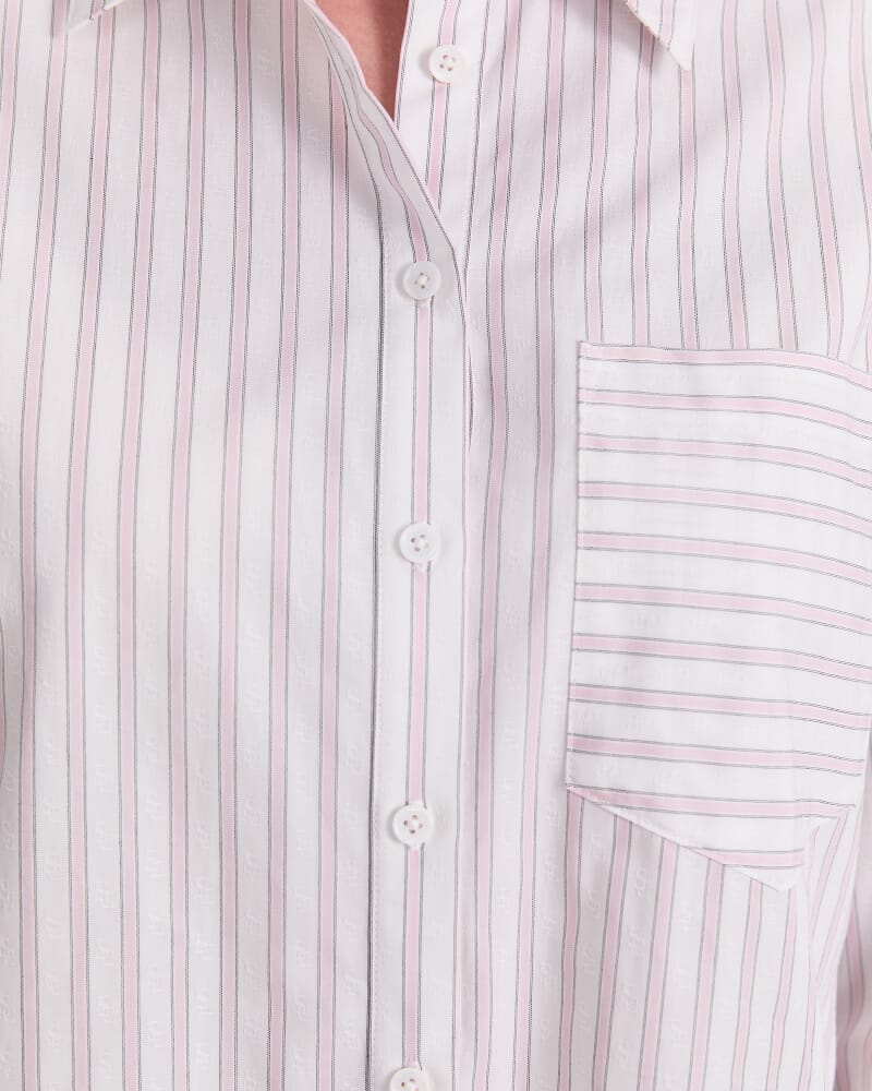 Logo Stripe Pocket Shirt in WHITE/PINK