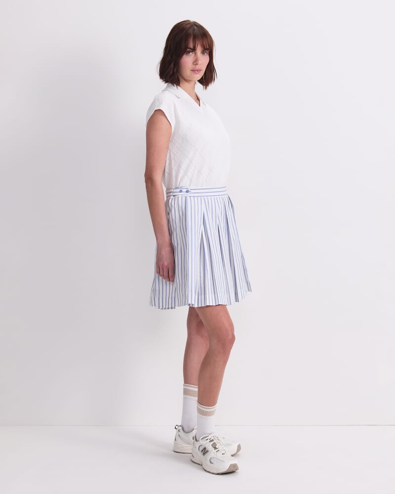 Logo Stripe Tennis Skirt in WHITE/BLUE
