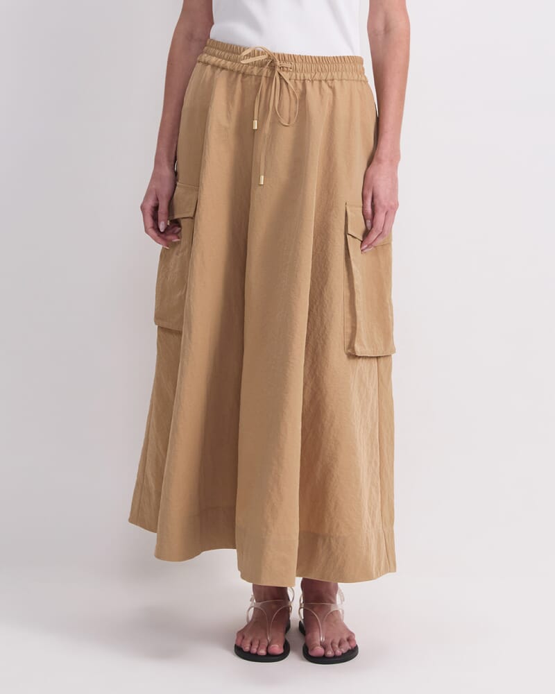 Tia Pocket Maxi Skirt in SAND