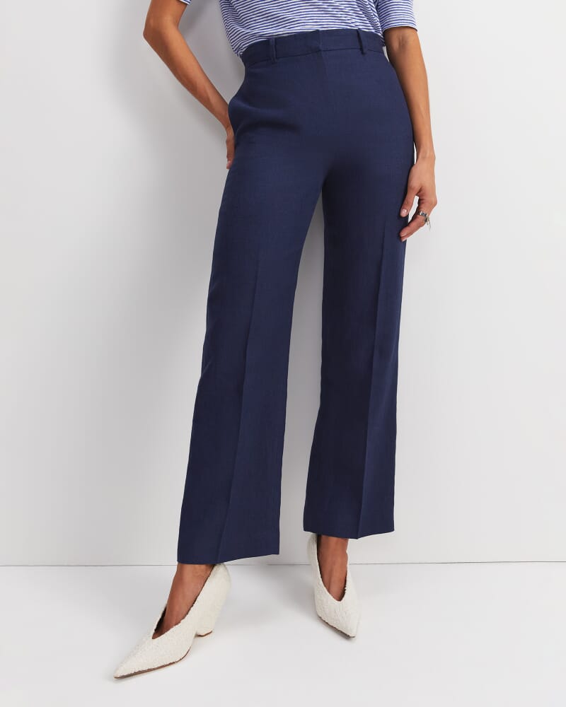 Freya Straight Linen Pant in NAVY