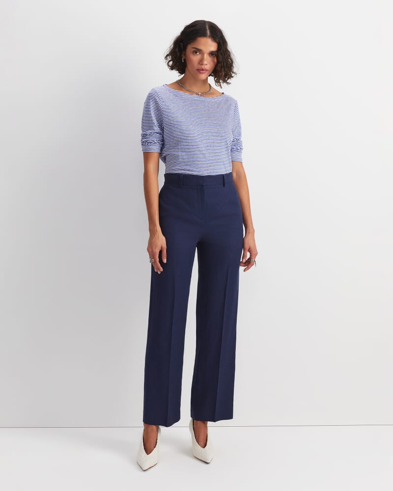 Freya Straight Linen Pant in NAVY