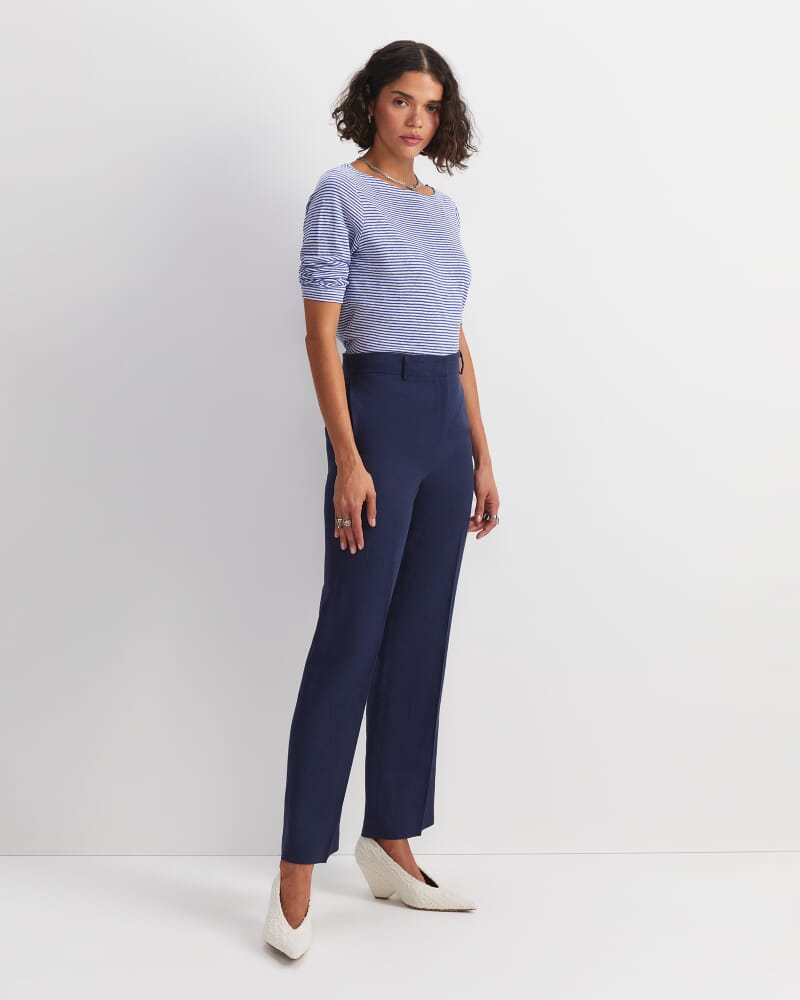 Freya Straight Linen Pant in NAVY