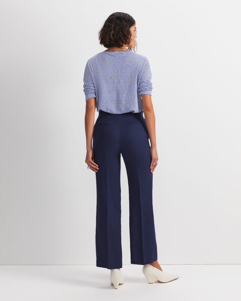 Freya Straight Linen Pant in NAVY