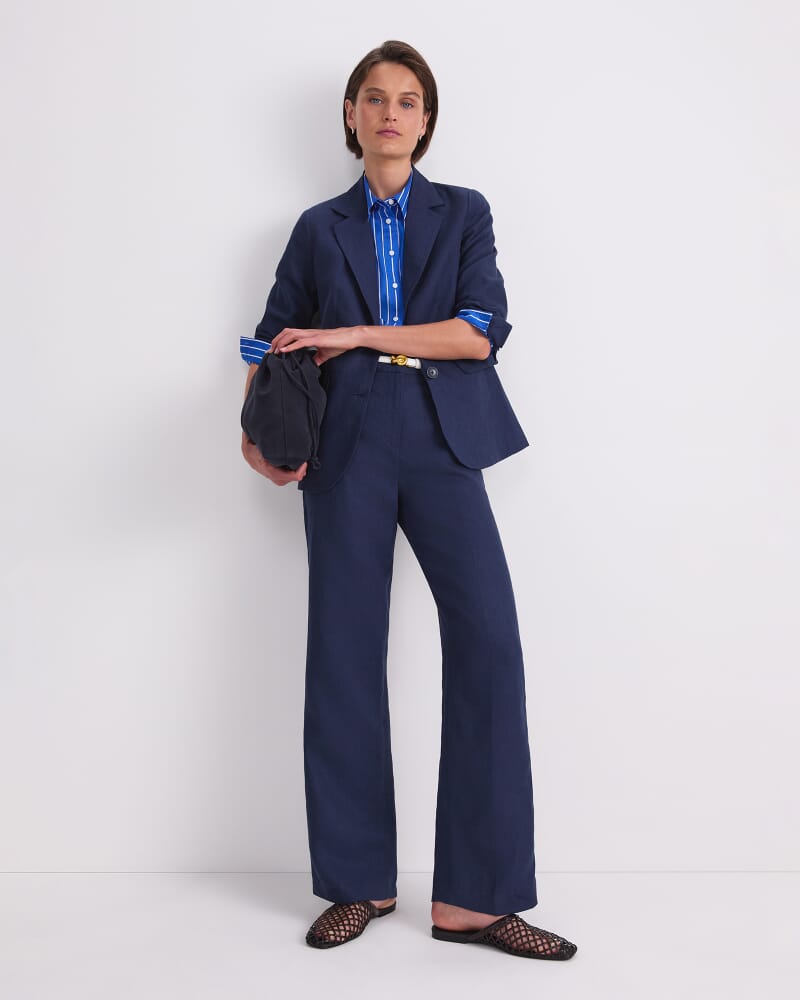 Freya Straight Linen Pant in NAVY