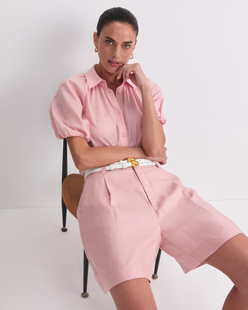 Jamie Linen Pleat Short in DUSTY ROSE