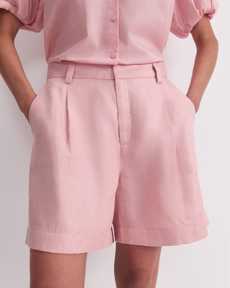Jamie Linen Pleat Short in DUSTY ROSE