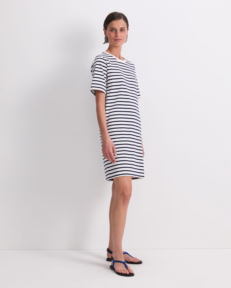 Stripe Shopper Mini Dress in WHITE/NAVY