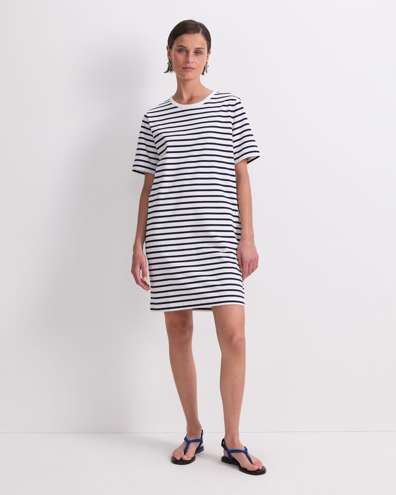 Stripe Shopper Mini Dress in WHITE/NAVY