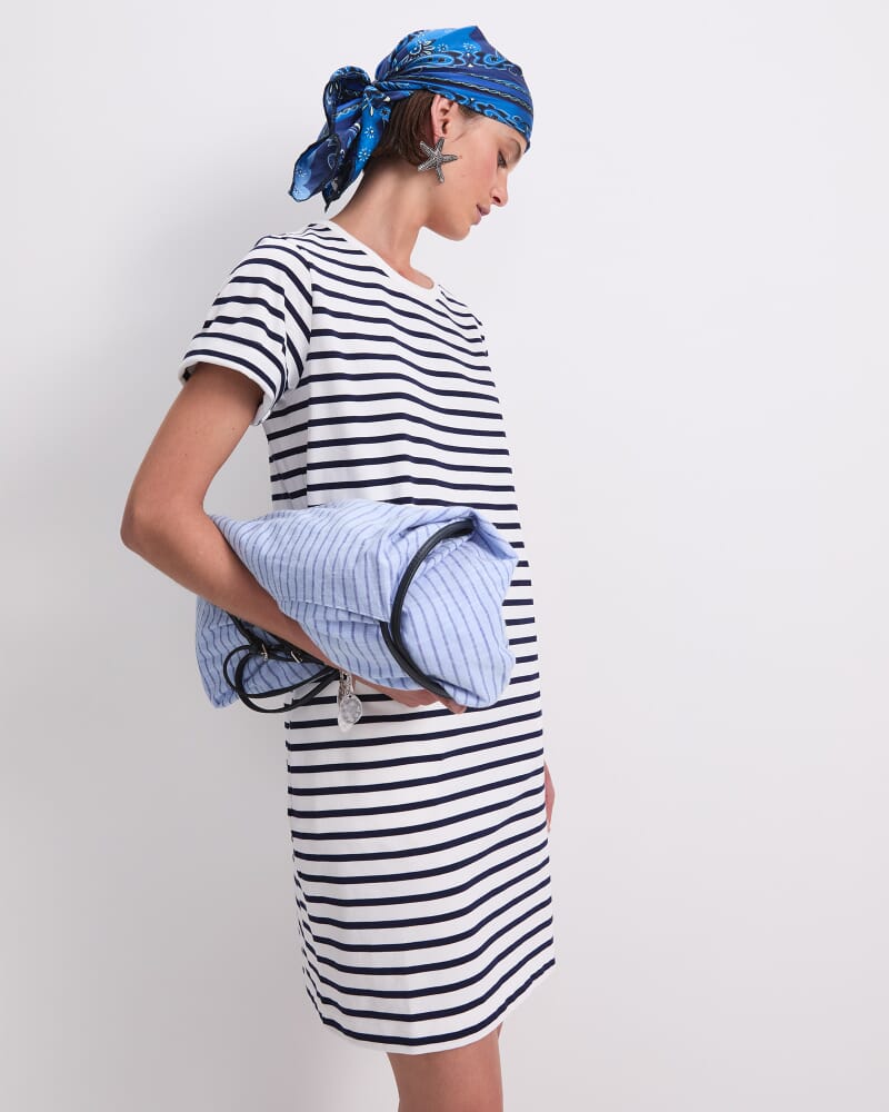 Stripe Shopper Mini Dress in WHITE/NAVY