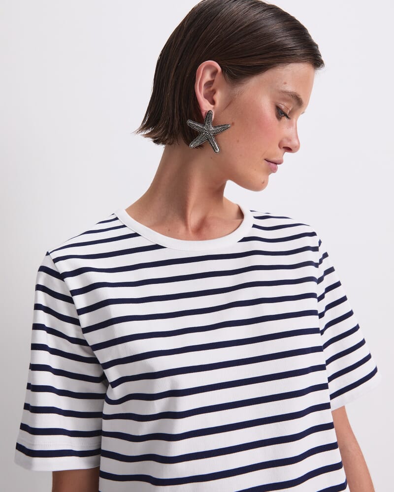 Stripe Shopper Mini Dress in WHITE/NAVY