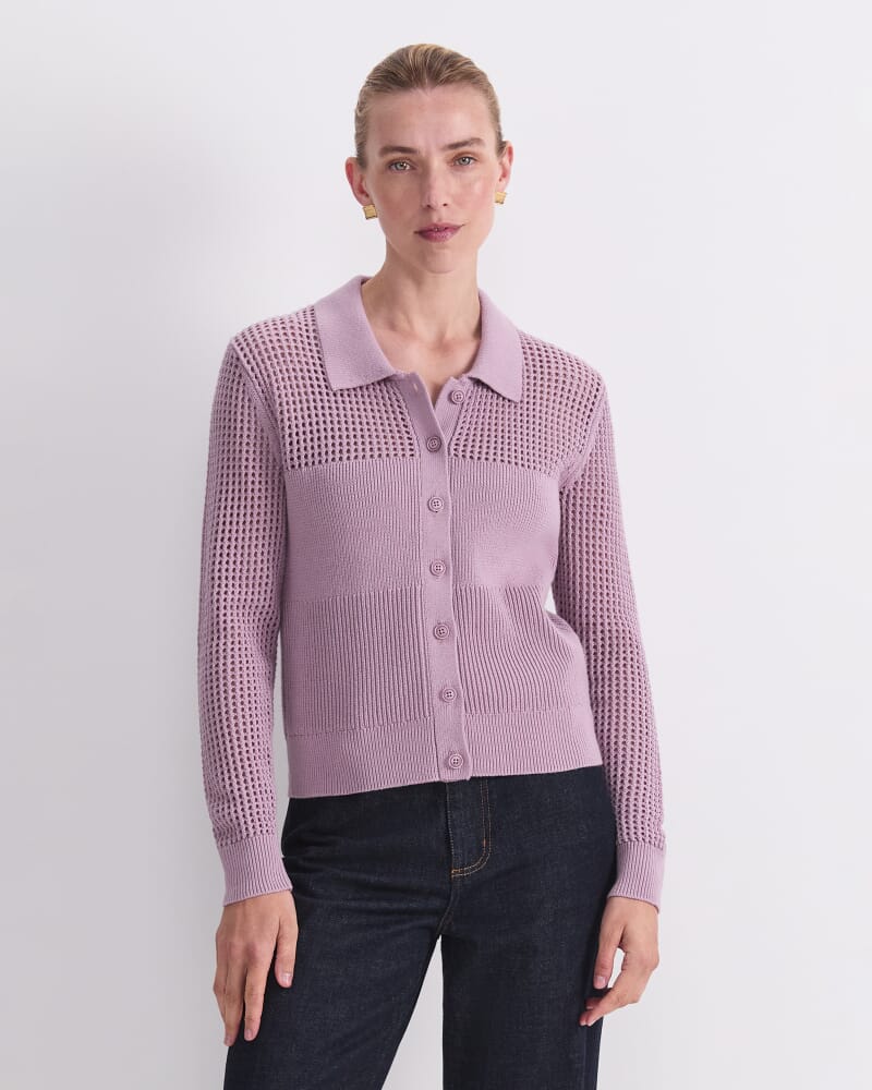 Elka Pointelle Shirt Cardigan in DUSK