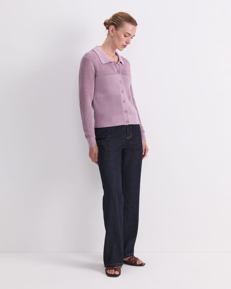 Elka Pointelle Shirt Cardigan in DUSK