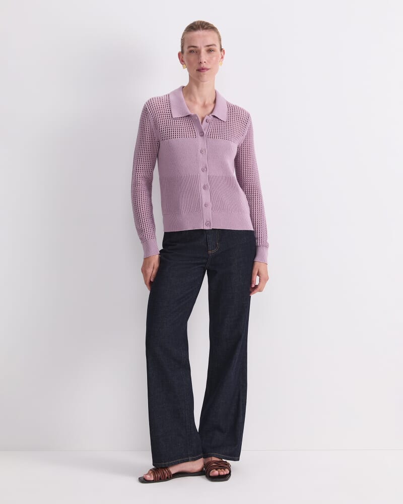 Elka Pointelle Shirt Cardigan in DUSK