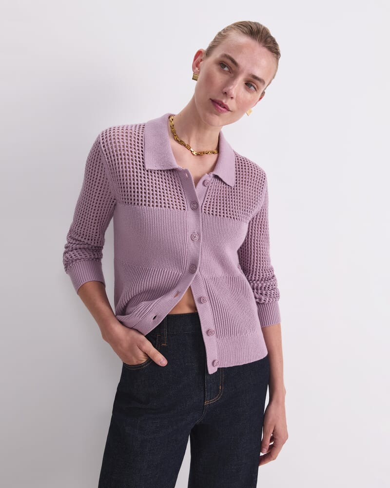 Elka Pointelle Shirt Cardigan in DUSK