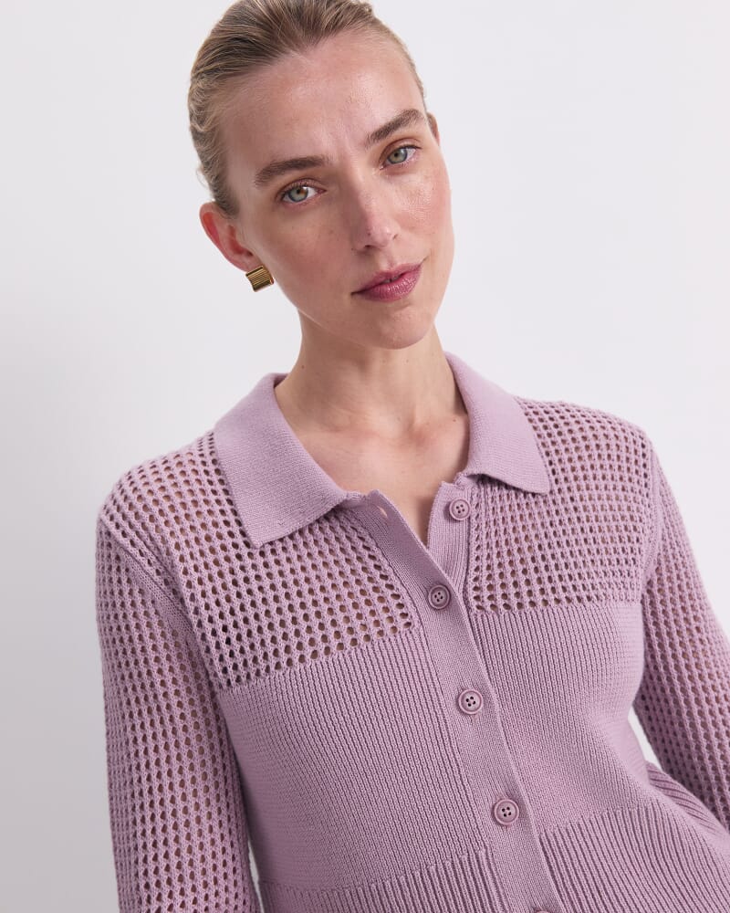 Elka Pointelle Shirt Cardigan in DUSK