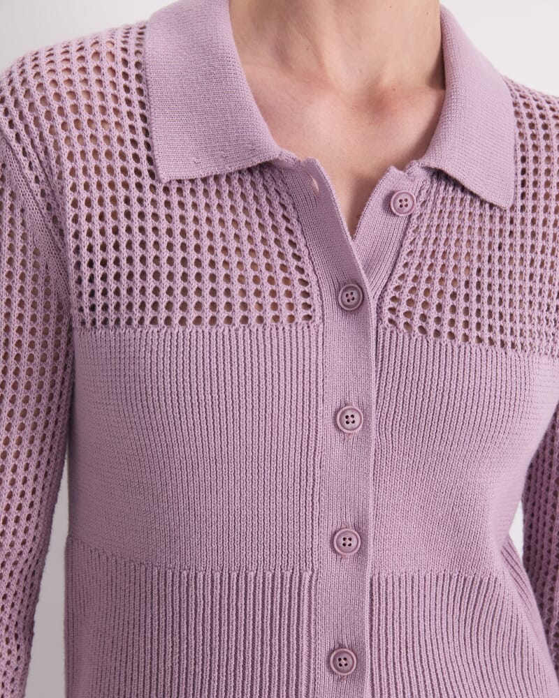 Elka Pointelle Shirt Cardigan in DUSK