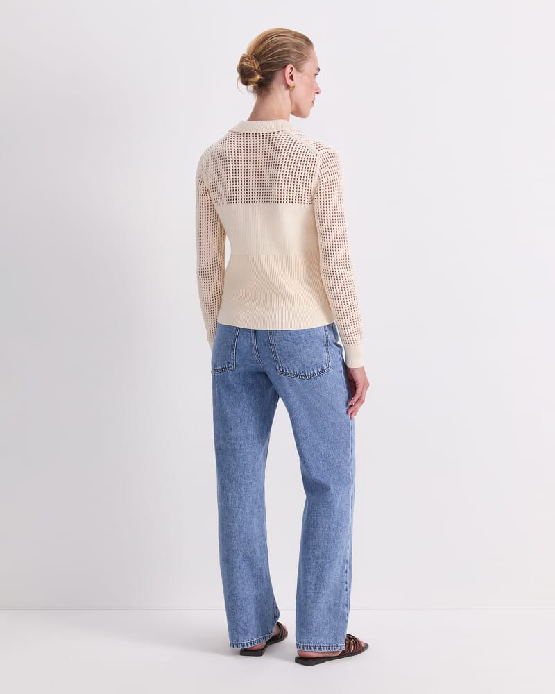 Elka Pointelle Shirt Cardigan in ECRU