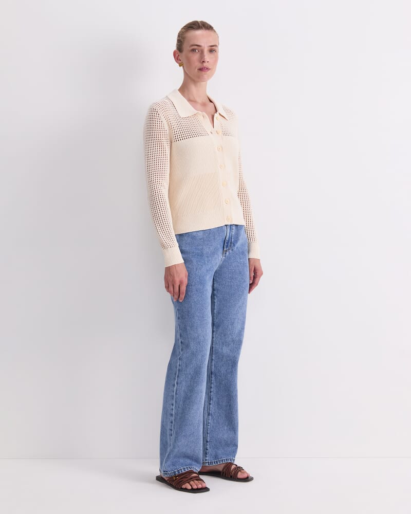 Elka Pointelle Shirt Cardigan in ECRU