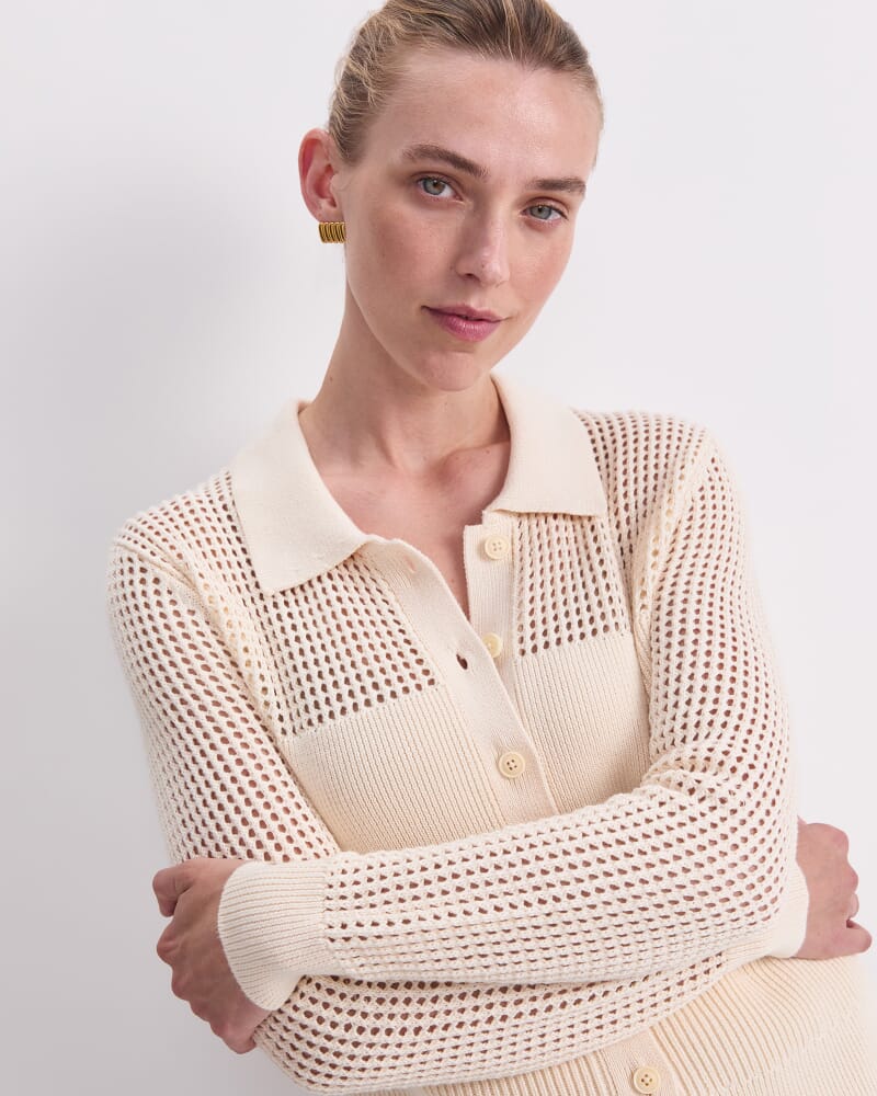 Elka Pointelle Shirt Cardigan in ECRU