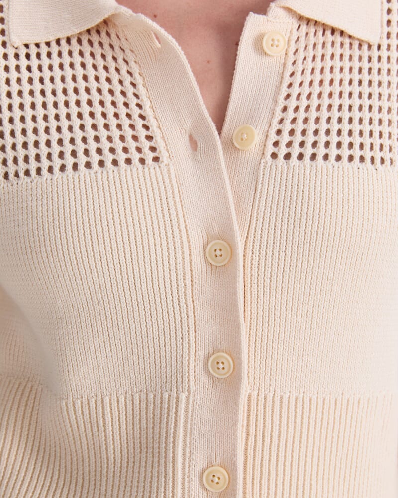 Elka Pointelle Shirt Cardigan in ECRU