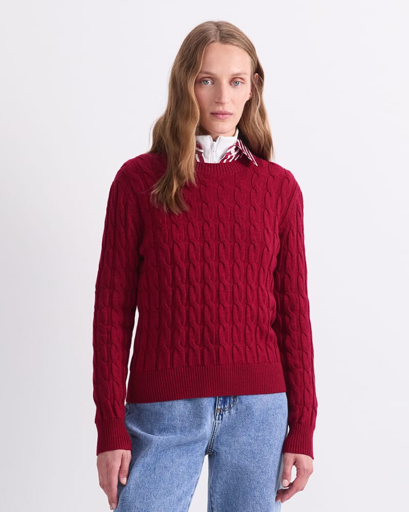 Merino Cable Sweater in RUBY