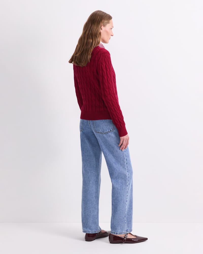 Merino Cable Sweater in RUBY