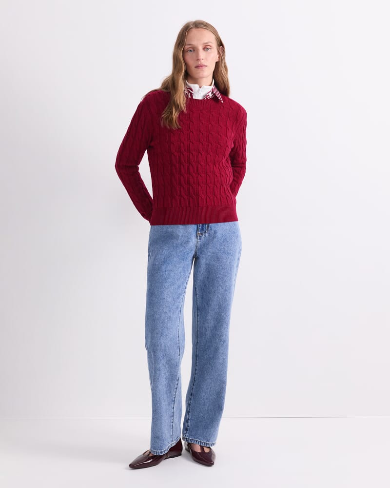 Merino Cable Sweater in RUBY