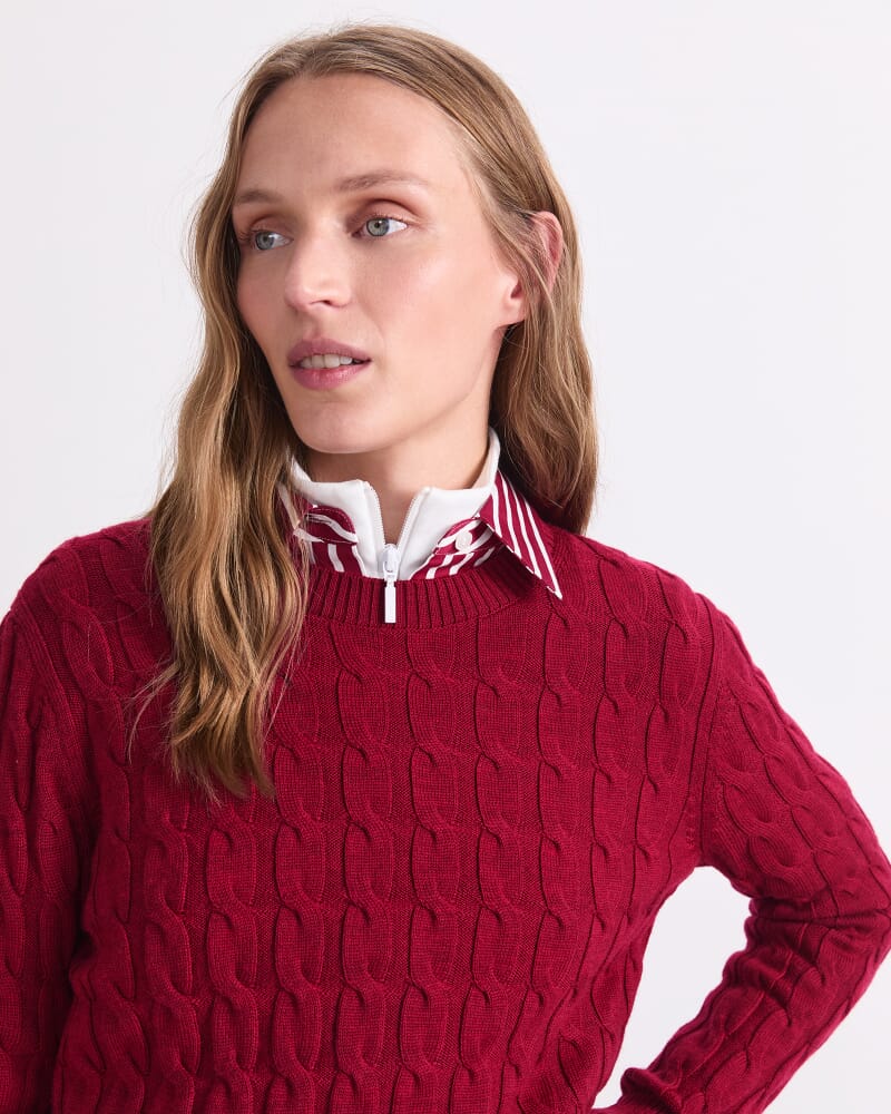 Merino Cable Sweater in RUBY